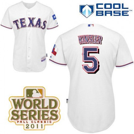 Rangers #5 ian Kinsler White Cool Base 2011 World Series Patch Stitched MLB Jersey