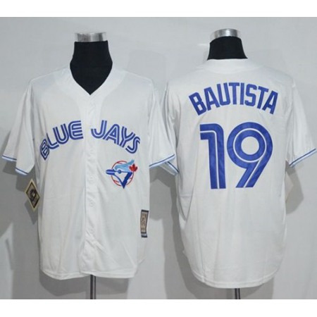 Blue Jays #19 Jose Bautista White Cooperstown Throwback Stitched MLB Jersey