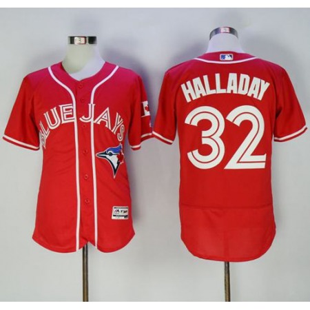 Blue Jays #32 Roy Halladay Red Flexbase Authentic Collection Canada Day Stitched MLB Jersey