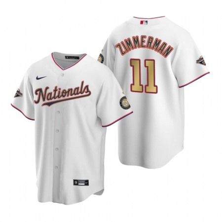 Men's Washington Nationals #11 Ryan Zimmerman White 2020 Gold Program Stitched Championship Jersey