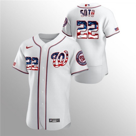 Men's Washington Nationals #22 Juan Soto White 2020 Stars & Stripes Flex Base Stitched Jersey