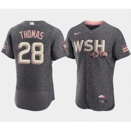 Men's Washington Nationals #28 Lane Thomas 2022 Grey City Connect Cherry Blossom Flex Base Stitched MLB Jersey