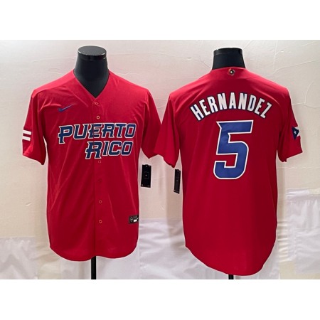 Men's Puerto Rico Baseball #5 Enrique Hernandez 2023 Red World Baseball Classic Stitched Jersey