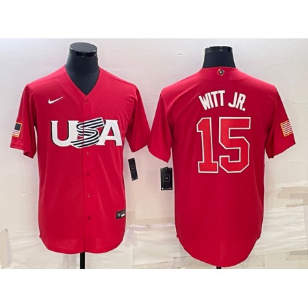 Men's USA Baseball #15 Bobby Witt Jr. 2023 Red World Baseball Classic Stitched Jersey