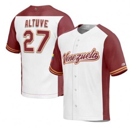 Men's Venezuela Baseball #27 Jose Altuve 2023 White World Baseball Classic Stitched Jersey