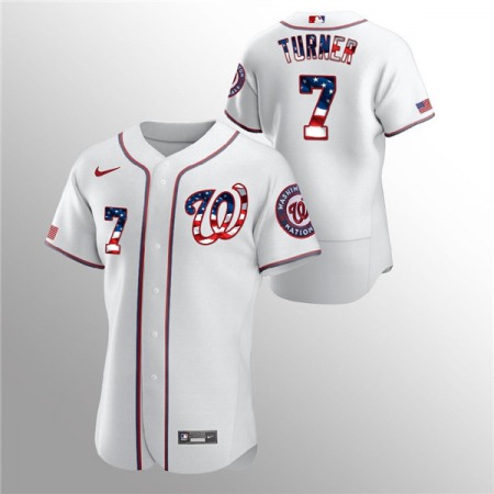 Men's Washington Nationals #7 Trea Turner White 2020 Stars & Stripes Flex Base Stitched Jersey