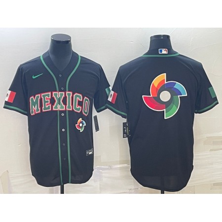 Men's Mexico Baseball 2023 Black World Baseball Big Logo With Patch Classic Stitched Jersey