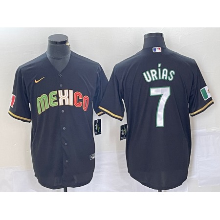 Men's Mexico Baseball #7 Julio Urias 2023 Black World Baseball With Patch Classic Stitched Jersey