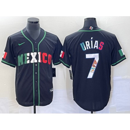 Men's Mexico Baseball #7 Julio Urias 2023 Black World Baseball With Patch Classic Stitched Jersey