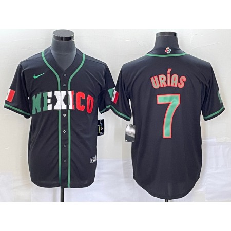 Men's Mexico Baseball #7 Julio Urias 2023 Black World Baseball With Patch Classic Stitched Jersey