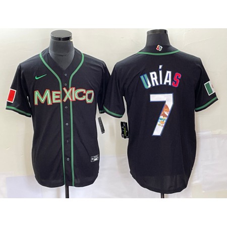 Men's Mexico Baseball #7 Julio Urias 2023 Black World Baseball With Patch Classic Stitched Jersey