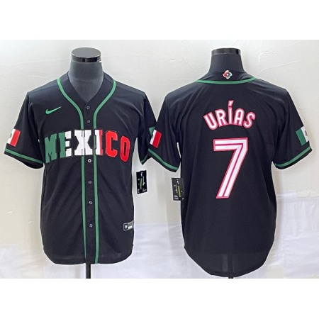 Men's Mexico Baseball #7 Julio Urias 2023 Black World Baseball With Patch Classic Stitched Jersey