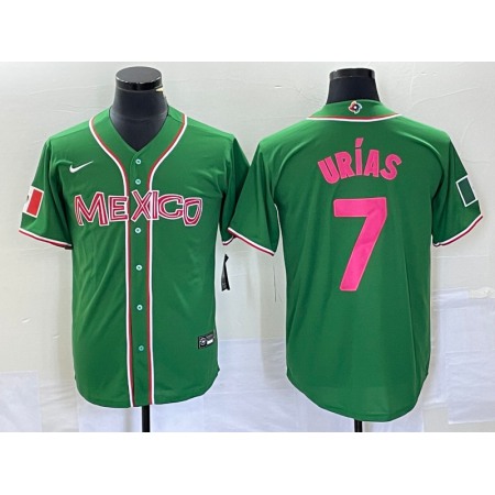 Men's Mexico Baseball #7 Julio Urias 2023 Green World Baseball With Patch Classic Stitched Jersey