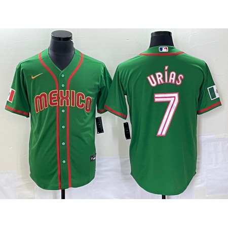 Men's Mexico Baseball #7 Julio Urias 2023 Green World Baseball With Patch Classic Stitched Jersey