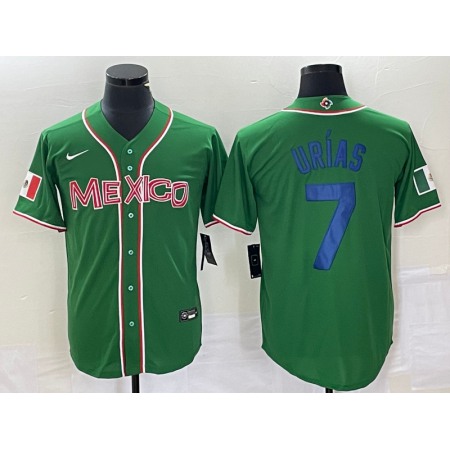 Men's Mexico Baseball #7 Julio Urias 2023 Green World Baseball With Patch Classic Stitched Jersey