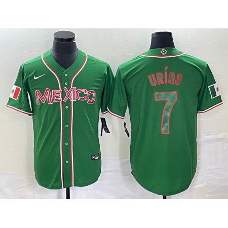 Men's Mexico Baseball #7 Julio Urias 2023 Green World Baseball With Patch Classic Stitched Jersey