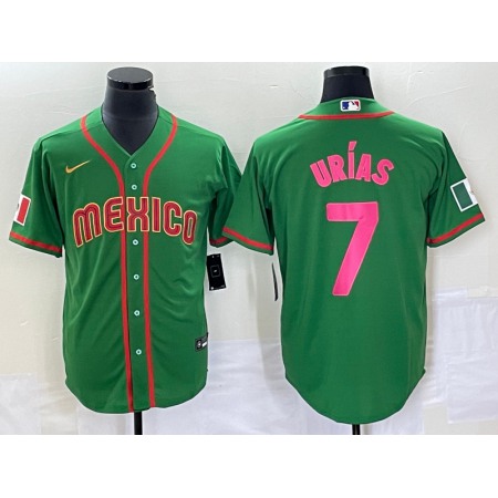 Men's Mexico Baseball #7 Julio Urias 2023 Green World Baseball With Patch Classic Stitched Jersey