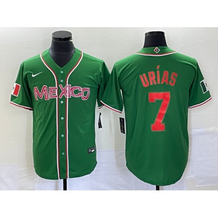 Men's Mexico Baseball #7 Julio Urias 2023 Green World Baseball With Patch Classic Stitched Jersey