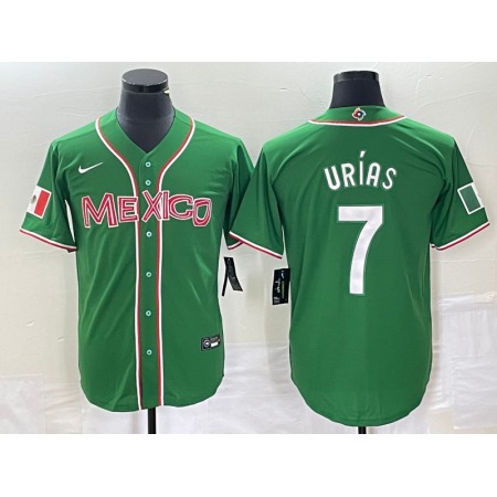 Men's Mexico Baseball #7 Julio Urias 2023 Green World Baseball With Patch Classic Stitched Jersey