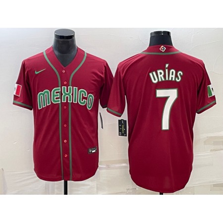 Men's Mexico Baseball #7 Julio Urias 2023 Red World Baseball Classic Stitched Jersey