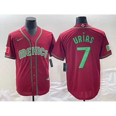 Men's Mexico Baseball #7 Julio Urias 2023 Red World Baseball Classic Stitched Jersey