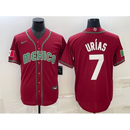 Men's Mexico Baseball #7 Julio Urias 2023 Red World Baseball Classic Stitched Jersey