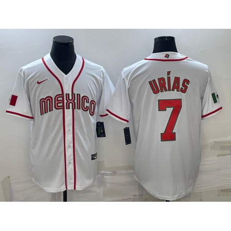 Men's Mexico Baseball #7 Julio Urias 2023 White World Baseball Classic Stitched Jersey