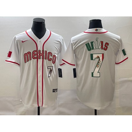 Men's Mexico Baseball #7 Julio Urias 2023 White World Baseball Classic Stitched Jersey