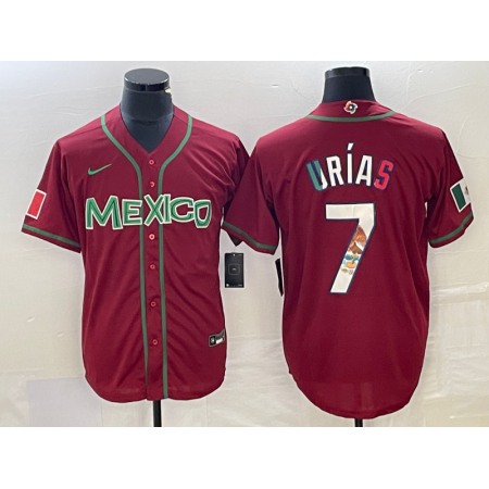 Men's Mexico Baseball #7 Julio Urias Red 2023 World Baseball Classic Stitched Jersey