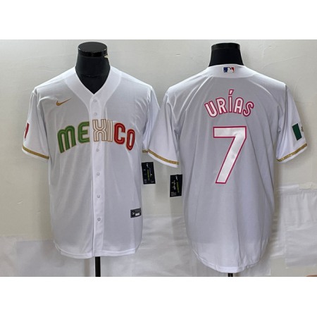 Men's Mexico Baseball #7 Julio Urias White 2023 World Baseball Classic Stitched Jersey