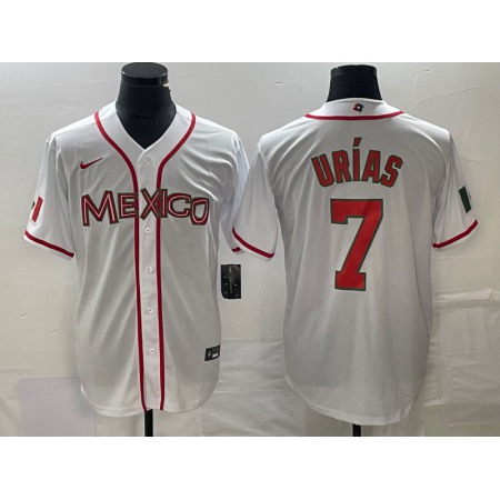 Men's Mexico Baseball #7 Julio Urias White 2023 World Baseball Classic Stitched Jersey