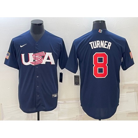 Men's USA Baseball #8 Trea Turner 2023 Navy World Baseball Classic Stitched Jersey