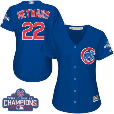 Cubs #22 Jason Heyward Blue Alternate 2016 World Series Champions Women's Stitched MLB Jersey