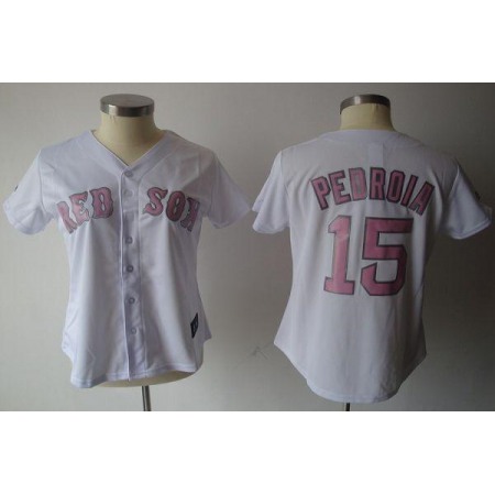 Red Sox #15 Dustin Pedroia White Pink No. Women's Fashion Stitched MLB Jersey