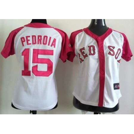 Red Sox #15 Dustin Pedroia White/Pink Women's Splash Fashion Stitched MLB Jersey