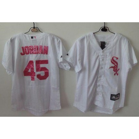 White Sox #45 Michael Jordan White(Pink Strip) Women's Fashion Stitched MLB Jersey