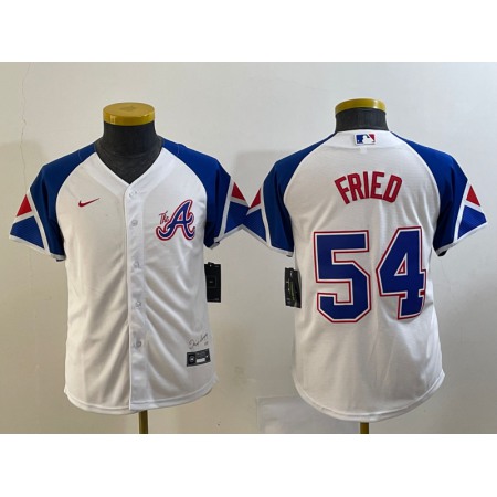 Women's Atlanta Braves #54 Max Fried White 2023 City Connect Stitched Baseball Jersey(Run Small)