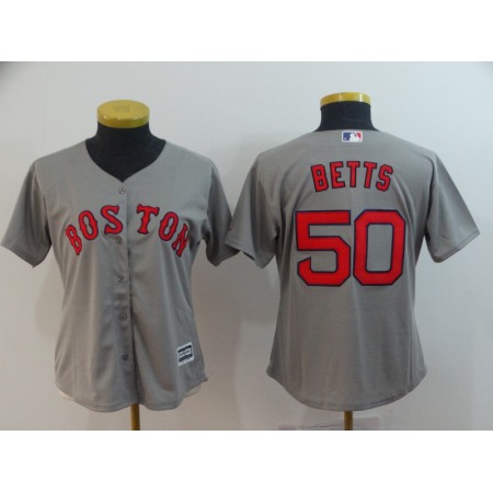 Women's Boston Red Sox #50 Mookie Betts Majestic Gray Cool Base Player Stitched MLB Jersey