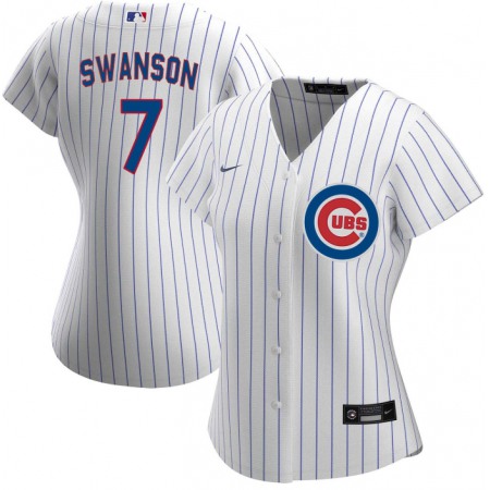 Women's Chicago Cubs #7 Dansby Swanson White Stitched Baseball Jersey(Run Small)