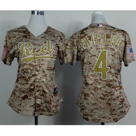 Reds #4 Brandon Phillips Camo Women's Alternate Cool Base Stitched MLB Jersey