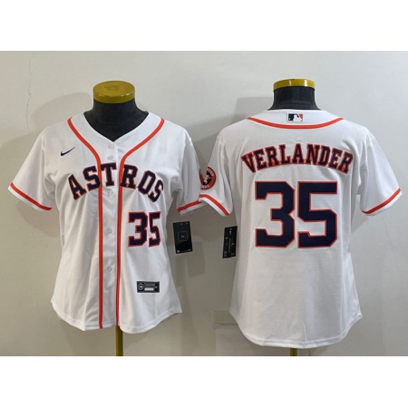 Women's Houston Astros #35 Justin Verlander White With Patch Cool Base Stitched Baseball Jersey(Run Small)