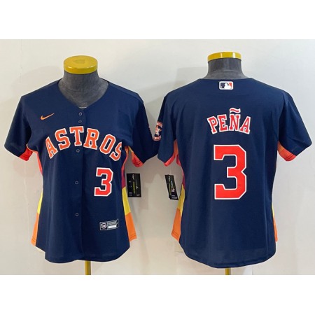 Women's Houston Astros #3 Jeremy Pena Navy With Patch Cool Base Stitched Baseball Jersey(Run Small)