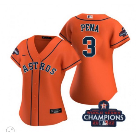 Women's Houston Astros #3 Jeremy Pena Orange 2022 World Series Champions Stitched Baseball Jersey(Run Small)