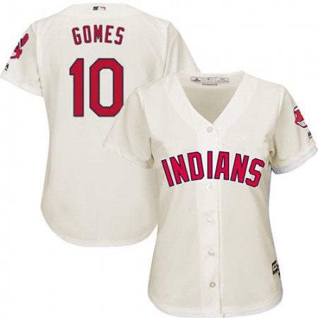 indians #10 Yan Gomes Cream Women's Alternate Stitched MLB Jersey