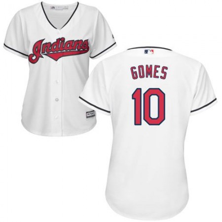 indians #10 Yan Gomes White Women's Home Stitched MLB Jersey