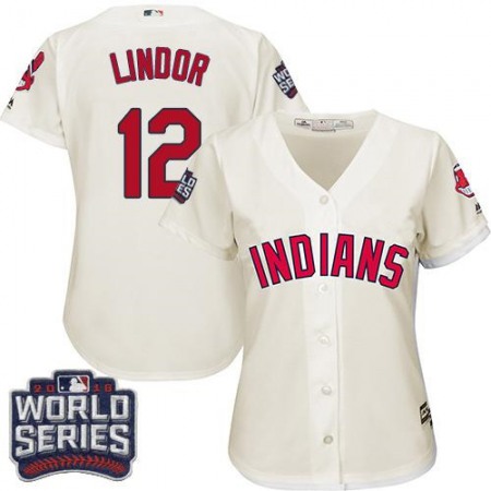 indians #12 Francisco Lindor Cream 2016 World Series Bound Women's Alternate Stitched MLB Jersey