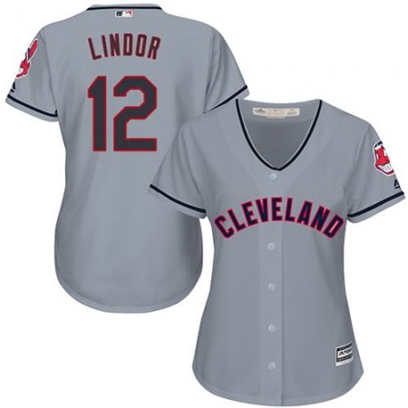 indians #12 Francisco Lindor Grey Women's Road Stitched MLB Jersey