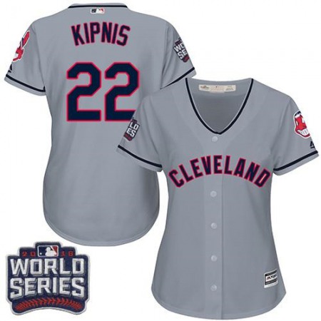 indians #22 Jason Kipnis Grey 2016 World Series Bound Women's Road Stitched MLB Jersey