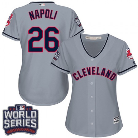 indians #26 Mike Napoli Grey 2016 World Series Bound Women's Road Stitched MLB Jersey