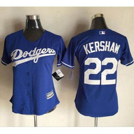 Dodgers #22 Clayton Kershaw Blue Women's Alternate Stitched MLB Jersey